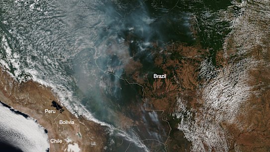 This true-colour image, published on August 13, was captured by the VIIRS sensor onboard NOAA-20, which provides daily, high-resolution visible and infrared images of Earth's atmosphere from across the globe. In this image, taken by NOAA-20, the smoke from the Amazonian fires can be clearly seen.