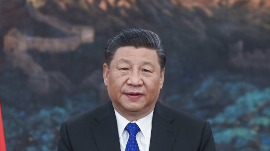Chinese President Xi Jinping delivers a speech at the opening of the 73rd World Health Assembly via video link in Beijing.