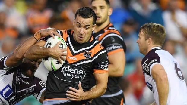 Ball magnet: What Wests Tigers winger Corey Thompson lacks in size he makes up for in several other areas.