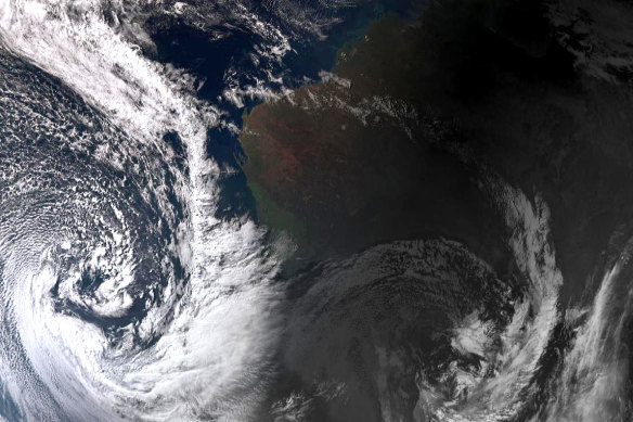 Satellite images show the sheer size of the front looming off WA’s coast.