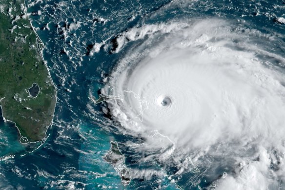 Hurricane Dorian at Category 5 intensity approaching the north-western Bahamas early on Sunday morning.