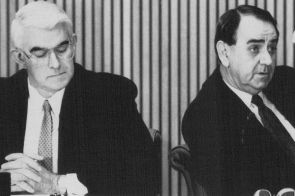 Treasurer John Kerin (left) and Attorney-General Michael Duffy in July of 1991.