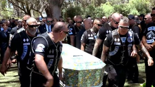 Slain Rebels bikie boss Nick Martin is laid to rest at Pinnaroo cemetery.