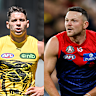 Richmond star Dion Prestia, Melbourne fullback Steven May and alleged victim Will Salter.