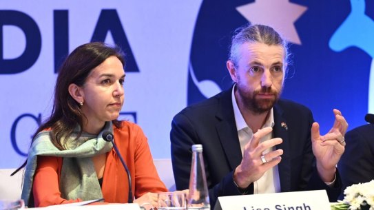 Lisa Singh and Mike Cannon-Brookes at the Australia India Leadership Dialogue