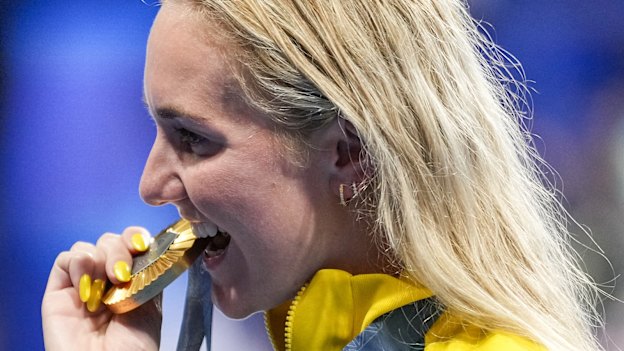 Gold medallist, Ariarne Titmus, after winning the women’s 400-metre freestyle final at the 2024 Summer Olympics.