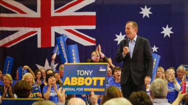 Tony Abbott at the 2016 campaign launch for the seat of Warringah. 