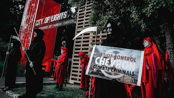 Anti-Chevron protesters outside the Perth Festival venue the oil and gas giant had sponsored. 
