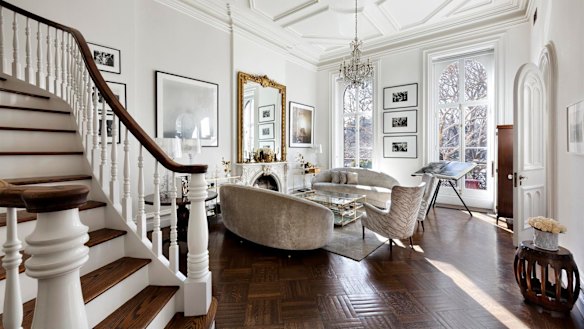 The grand residence spans five levels and includes character details, harking to the Gilded Age.