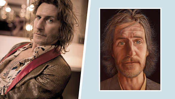 Tim Rogers with Jason Benjamin’s portrait “I just wanna dream, a 2014 finalist. 