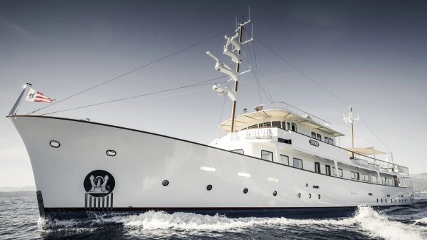 Lachlan Murdoch’s  award-winning Istros, a 1954 classic superyacht heading for Hamilton Island.