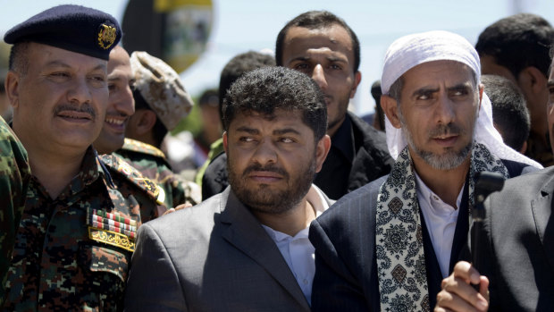 Mohammed Ali al-Houthi, centre, head of the Houthis' Supreme Revolutionary Committee, Yemen.