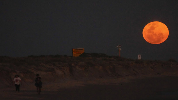 The harvest moon over Fingal Bay in Port Stephens, north of Sydney.