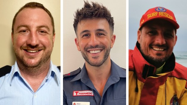 NSW SES volunteer Simon Merrick, Victorian paramedic Steven Gelagotis and Queensland lifesaver Kyal Thornton are among eight emergency services workers whose voices will be used with Hawk-Eye line technology at the Australian Open in 2021.