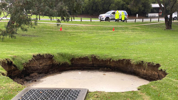 A sinkhole opened up in Kew on Wednesday.