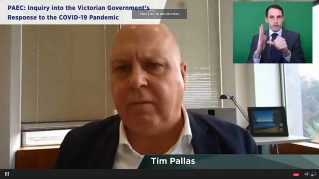 Victorian Treasurer Tim Pallas at the parliamentary inquiry on Wednesday.