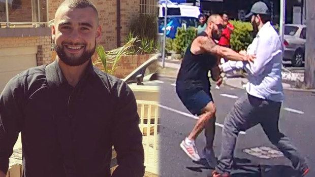 Hassan Rizk, left, is being described as a good Samaritan. On the right, the moment he was stabbed. The dash cam footage was supplied to the Herald by a witness.