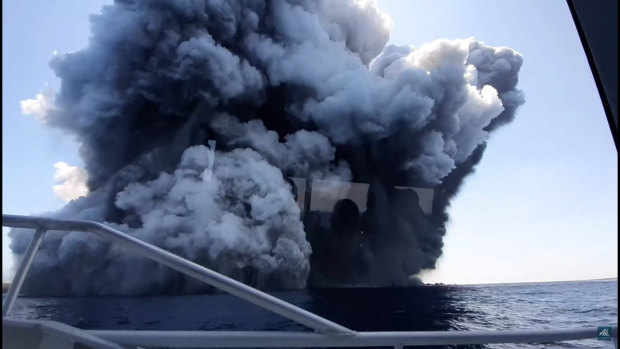 Tourist Allessandro Kauffmann took this footage from a boat as the volcano erupted.