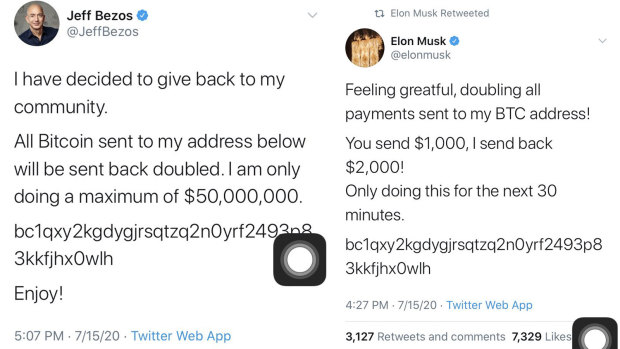 The tweets from the accounts of Jeff Bezos and Elon Musk. 