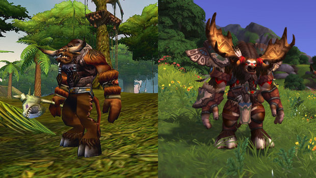A WoW character in 2004 compared to another character in 2018.