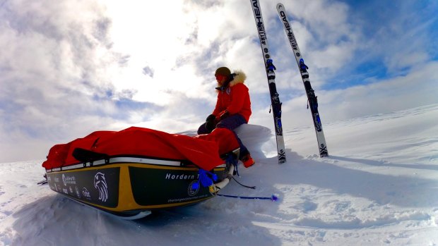 Antarctic explorer Geoff Wilson awaits wind for his final push. 