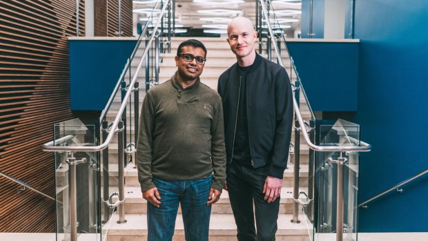 Coinbase chief product officer Surojit Chatterjee with CEO and co-founder Brian Armstrong.