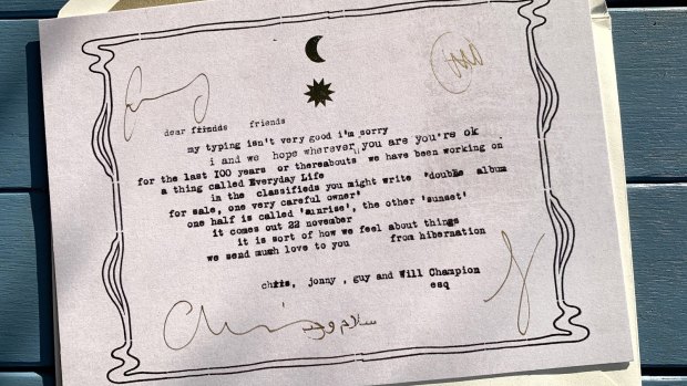 The typed letter sent to 500 lucky Coldplay fans.