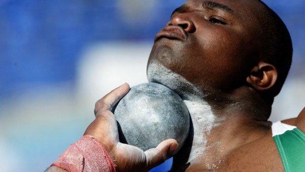 Chima Ugwu of Nigeria prepares to throw in the shot put.