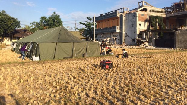 This tent is the HQ of the Pelita Foundation as it sets up pop up schools in Lombok.