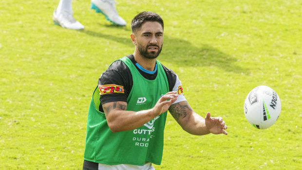 Shaun Johnson took the club exercise bike from the club gym, as players prepare for isolated training. 
