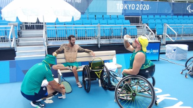 Heath Davidson and Dylan Alcott in Tokyo. 