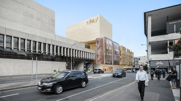 The facade of the new performing arts theatre would complement the brutalist style of Robin Gibson. 