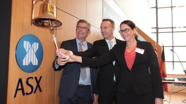 Dalrymple Bay Infrastructure CFO Stephanie Commons listed the company on the ASX in December along with CEO Anthony Timbrell (centre) and chairman David Hamill (left). The company was savaged on its first day on the boards. 