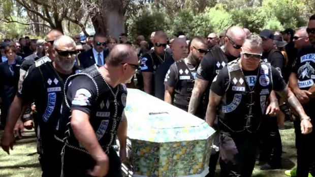 Slain Rebels bikie boss Nick Martin is laid to rest at Pinnaroo cemetery.