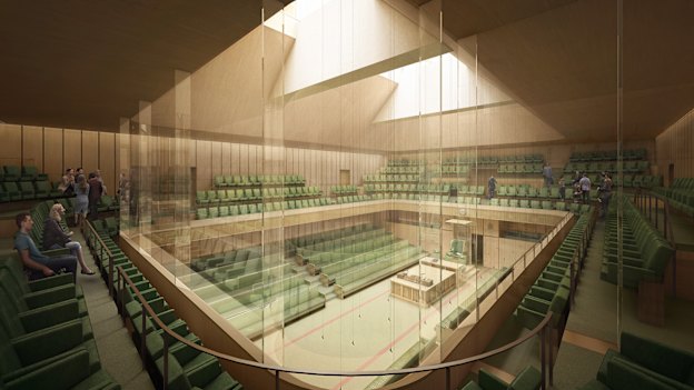 An artist's impression of the temporary Commons chamber that Lendlease would build at Richmond House.