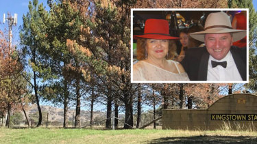 Tower troubles: The Telstra phone tower (left) on the Sundown Valley Pastoral Company property owned by Gina Rinehart. Inset: Gina and Barnaby Joyce.