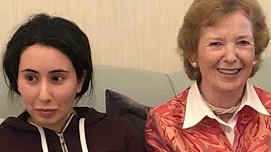 A photo released by the UAE showing Sheikha Latifa bint Mohammed al-Maktoum, a daughter of Dubai's ruler, with Mary Robinson, a former United Nations High Commissioner for Human Rights and former president of Ireland.