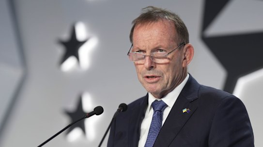 Former PM Tony Abbott addresses the Kyiv Security Forum.