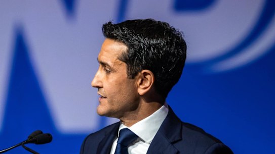 Then-opposition leader David Crisafulli speaking at the 2024 LNP state convention in Brisbane.