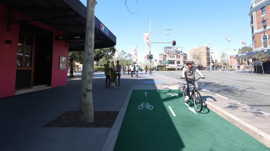 An artist’s impression of the Oxford Street cycleway near Taylor Square.