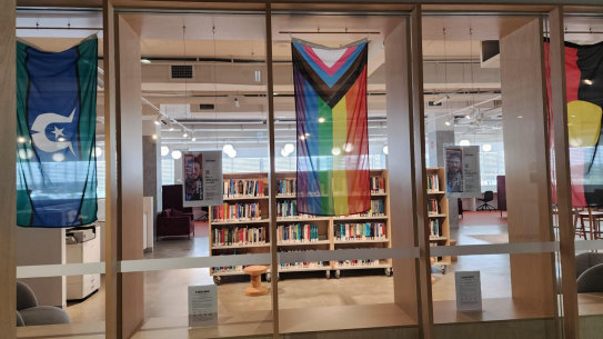 A rainbow flag on display at Australian Catholic University’s Blacktown campus before it was taken down.