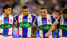 The Newcastle Knights before the NRL Telstra Premiership grand final at Accor Stadium. 