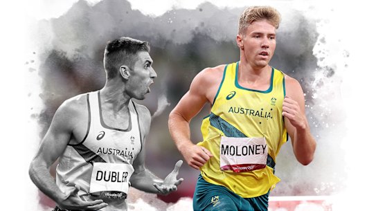 Cedric Dubler and Ashley Moloney in the final event of the decathlon at the Tokyo Olympics, in which Moloney claimed bronze.