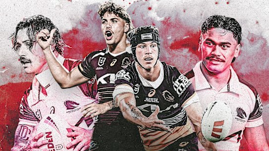 Broncos hooker Blake Mozer (third from left) has spoken out about dealing with high expectations and social media trolls.