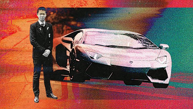 Chao Wang, aka Charlie Lotzke, and a Lamborghini