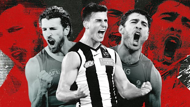 Western Bulldogs champion Marcus Bontempelli, Collingwood young gun Nick Daicos, and Melbourne star Christian Petracca.