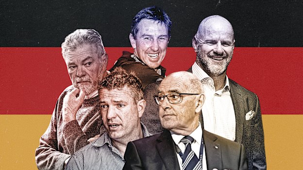Crows influencers Neil Balme, Shaun Rehn, Mark Ricciuto, John Olsen and Darren Thomas. 