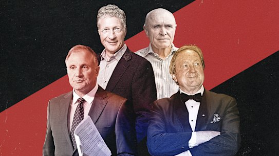 Some of the powerful people behind the scenes at Essendon: Tim Watson, Andrew Muir, Paul Little and Kevin Sheedy.