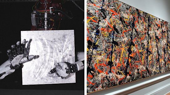 Jordan Wolfson’s Body Sculpture and Jackson Pollock’s Blue poles.