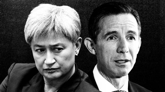 Foreign Affairs Minister Penny Wong and opposition foreign affairs spokesman Simon Birmingham. 